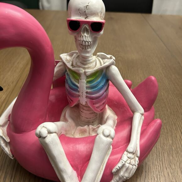 NEW Here Lies Summer Skeleton Flamingo Pool Float Halloween SUMMERWEEN Decor - Picture 3 of 8